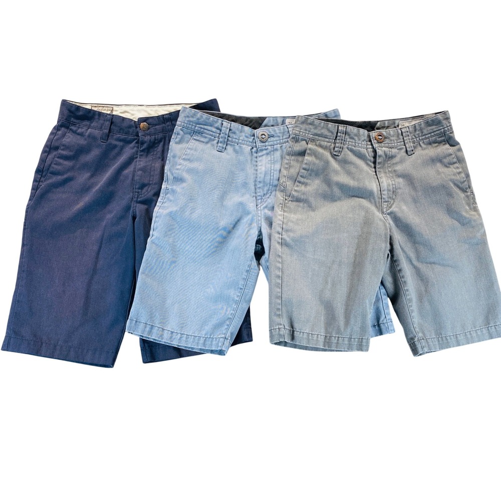 Lot of 3 Volcom Youth Chino Shorts Size 25/26 Navy Blue Light Blue Grey Lot of 3